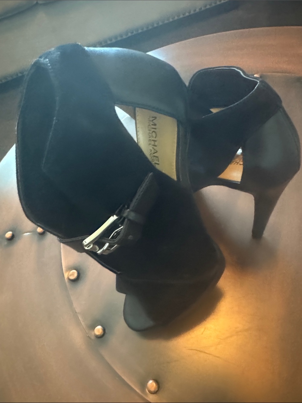 MICHAEL Michael Kors Black Suede Ankle-Cuff Open-Toe Heels